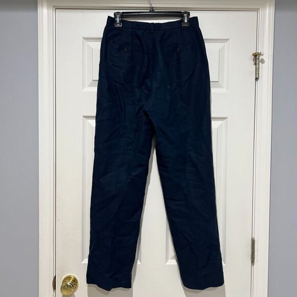 Vintage Liz Claiborne Linen Cotton Kylie Navy Blue High Waist Pleated Pants Sz 8 - Picture 4 of 9